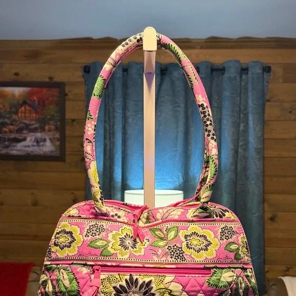 Vera Bradley Pink Floral Quilted Shoulder Bag with Yellow & Green Accents - Picture 3 of 8